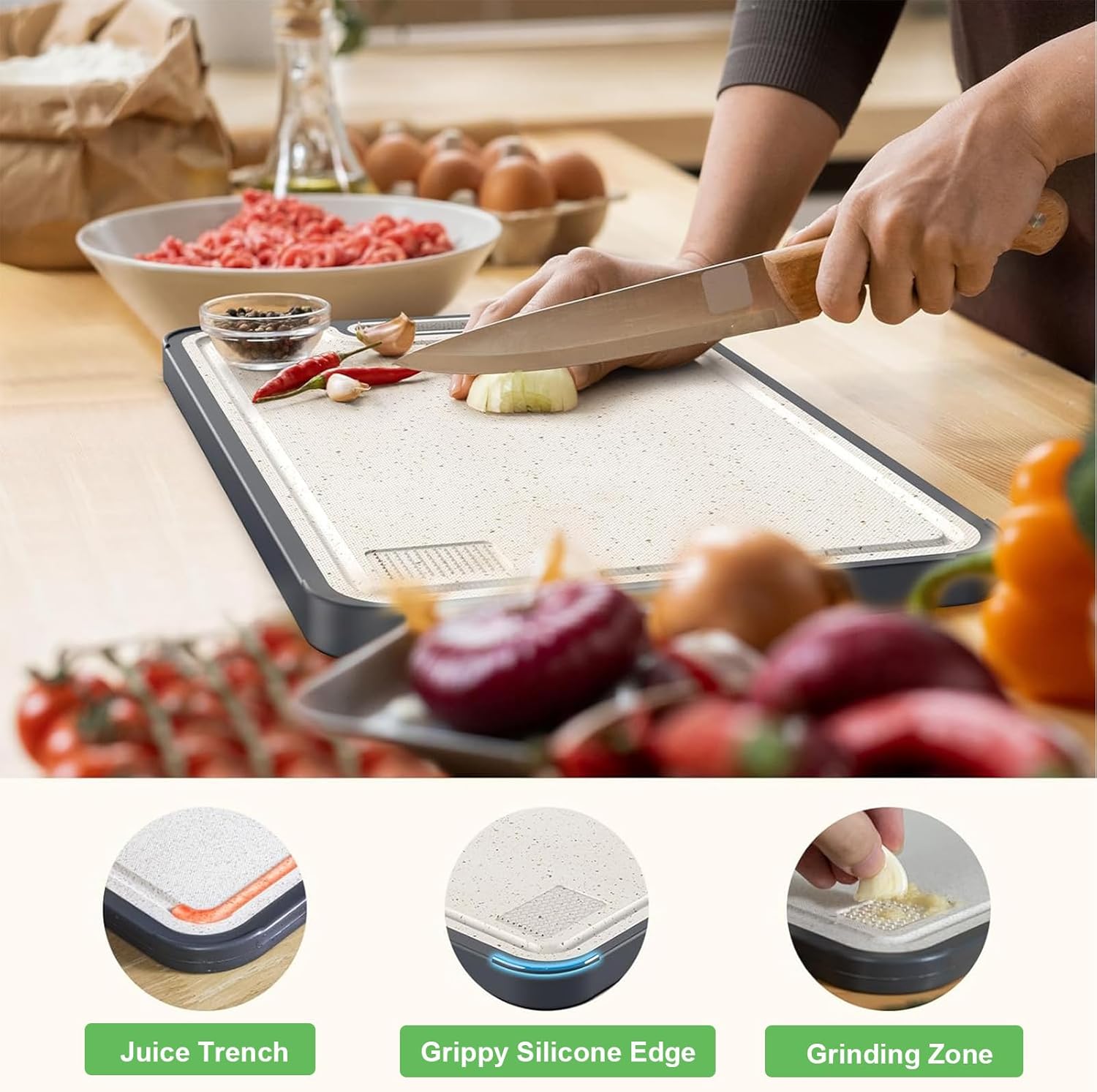 Stainless Steel Cutting Boards for Kitchen, Non Toxic 2-in-1 Cutting Board Double Sided, Food Grade Chopping Boards for Fresh Meat Vegetable, Easy to Clean,15”×10