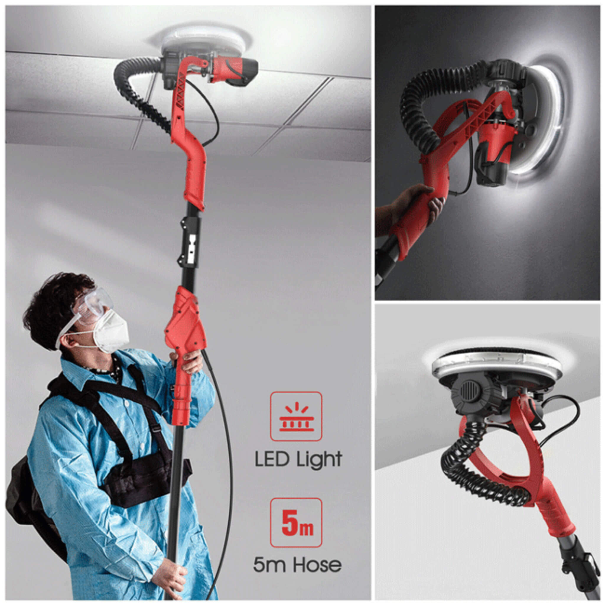 Heavy-Duty 710W Drywall Ceiling Pole Sander Vacuum Tool (SAK93935)