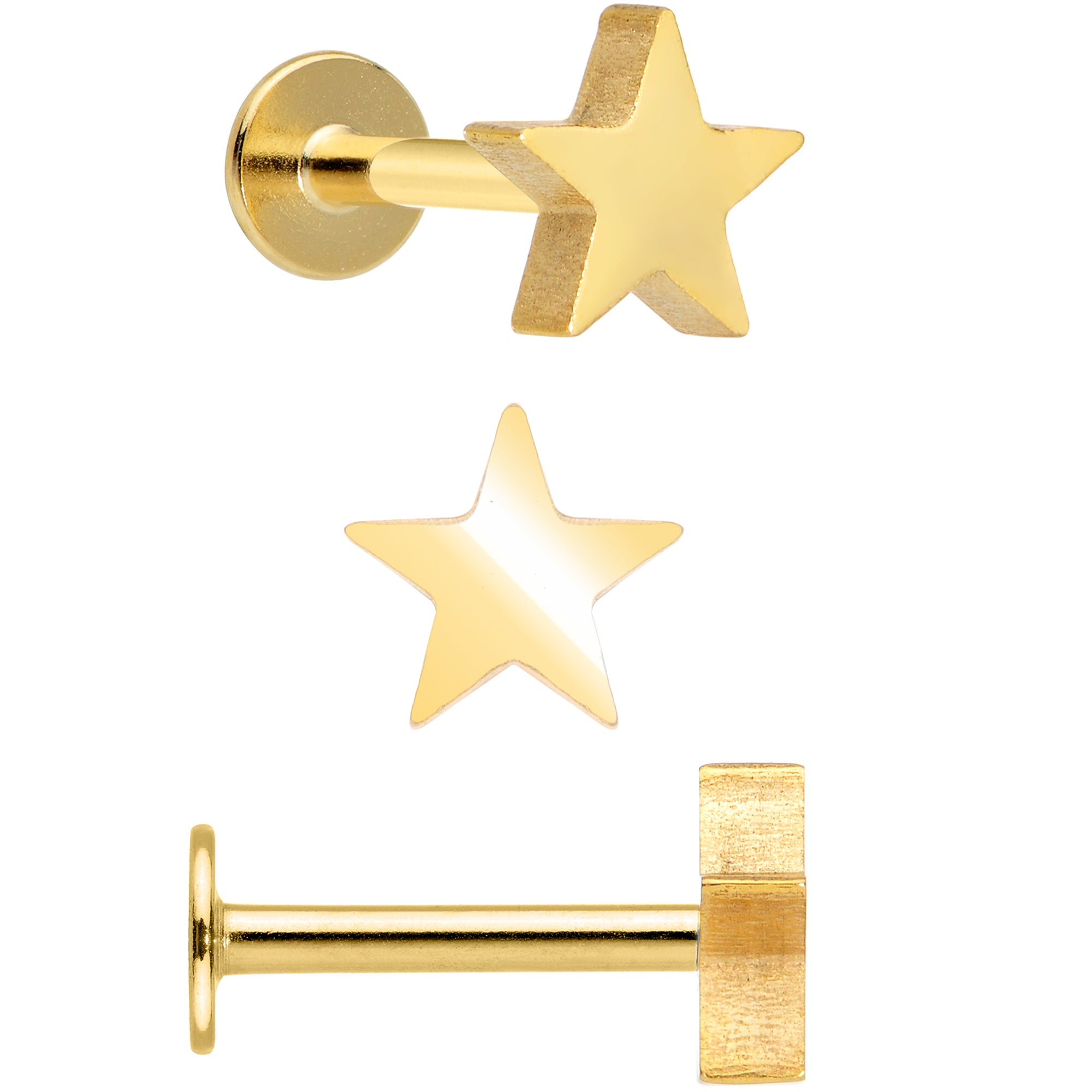 16G 5/16 Blue Clear Gem Gold Tone Star Labret Tragus Set of 3