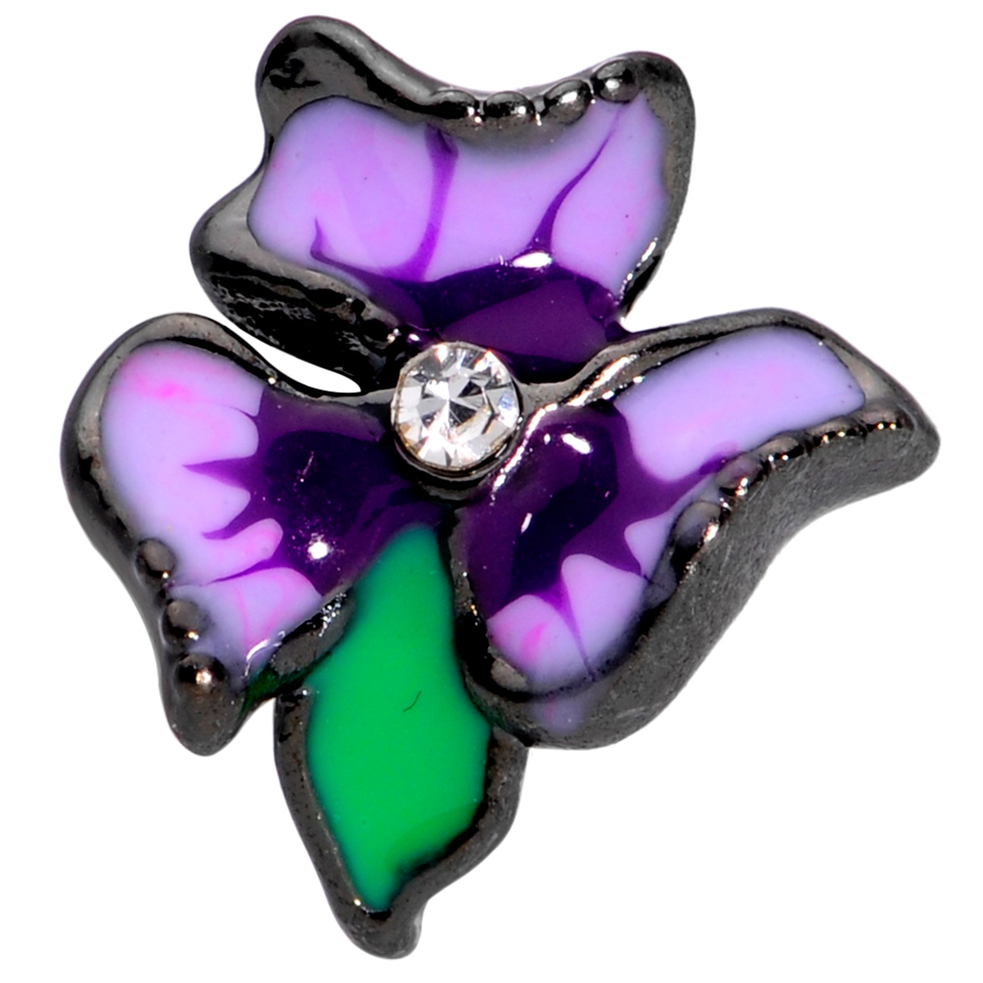 16G 5/16 Clear Gem Black Iris Flower Labret Monroe Tragus