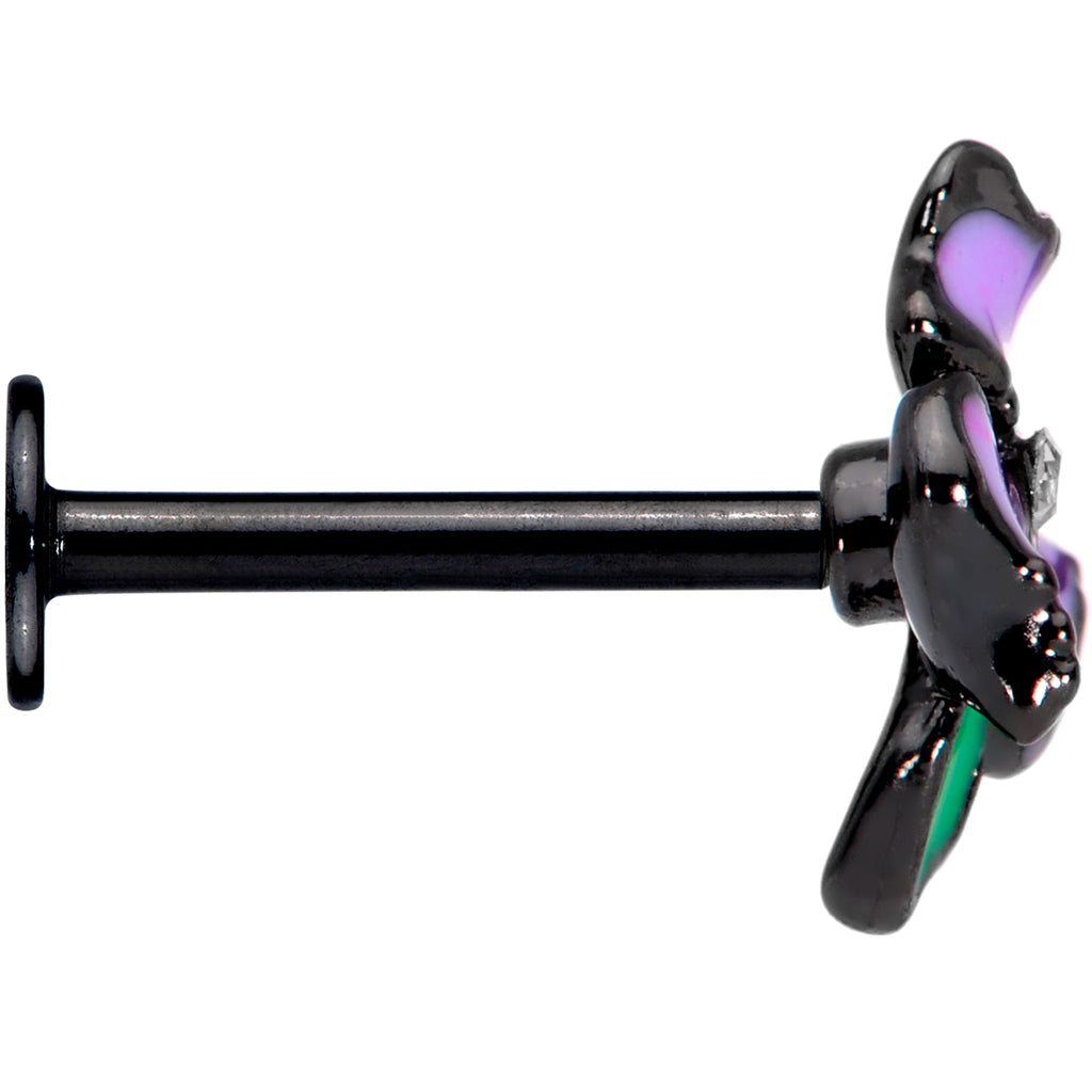 16G 5/16 Clear Gem Black Iris Flower Labret Monroe Tragus