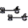 14G 9/16 Black Cat Pretty Witch Halloween Barbell Nipple Ring Set