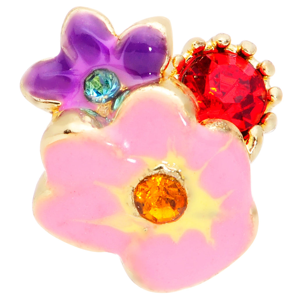 16G 5/16 Red Blue Gem Gold Tone Multi Flower Labret Monroe Tragus