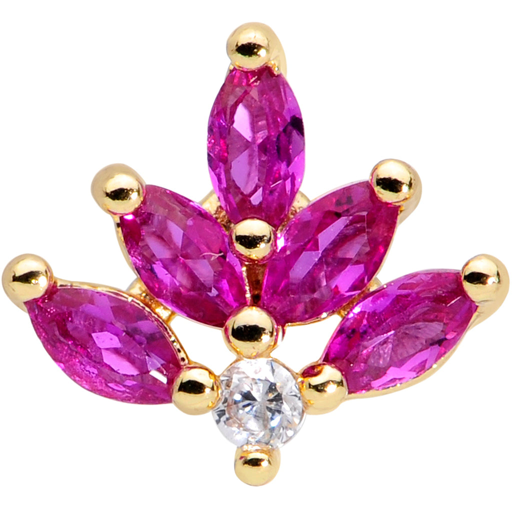16G 1/4 Dark Red Gem Gold Tone Autumn Leaves Cartilage Tragus