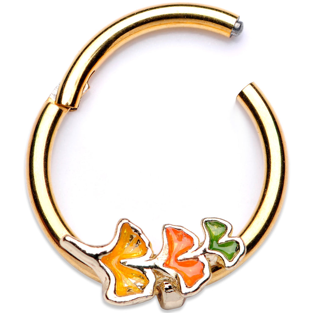 16G 3/8 Autumn Leaves Fall Hinged Segment Ring