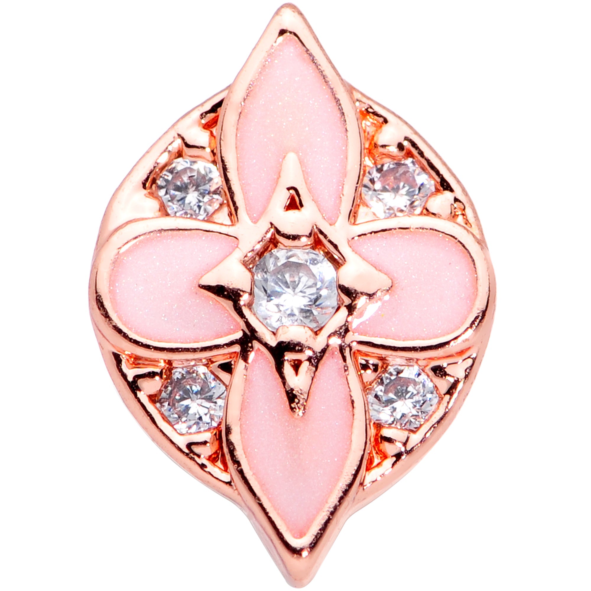 20G 1/4 Clear Gem Rose Gold Tone Pink Cross Nose Bone