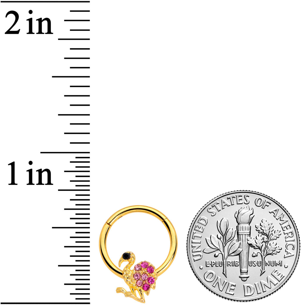 16G 3/8  Pink Gem Gold Tone Fashion Flamingo Hinged Segment Ring