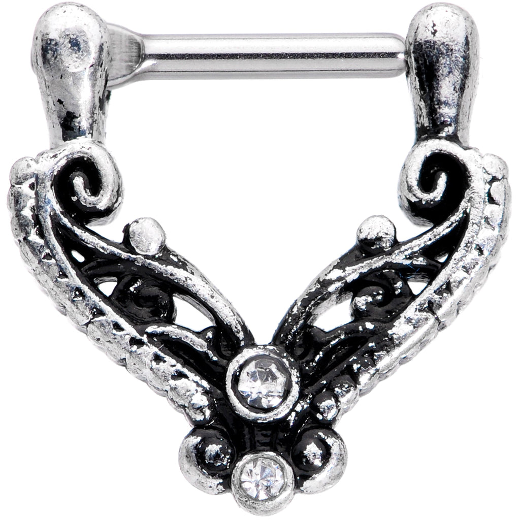 16G 3/8 Clear Gem Scrollwork Cartilage Clicker
