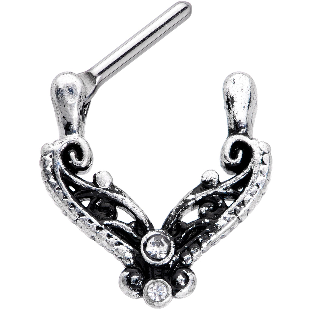 16G 3/8 Clear Gem Scrollwork Cartilage Clicker