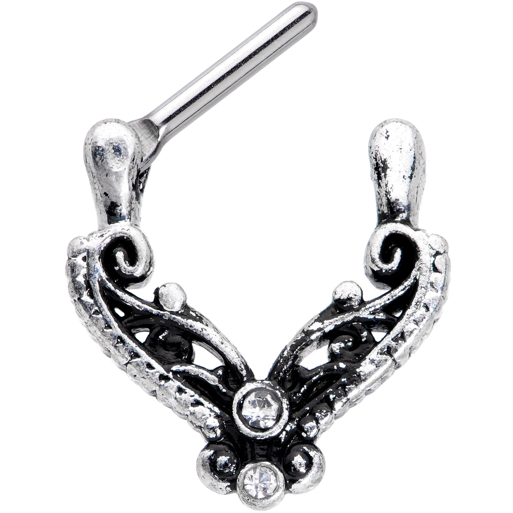 16G 3/8 Clear Gem Scrollwork Cartilage Clicker