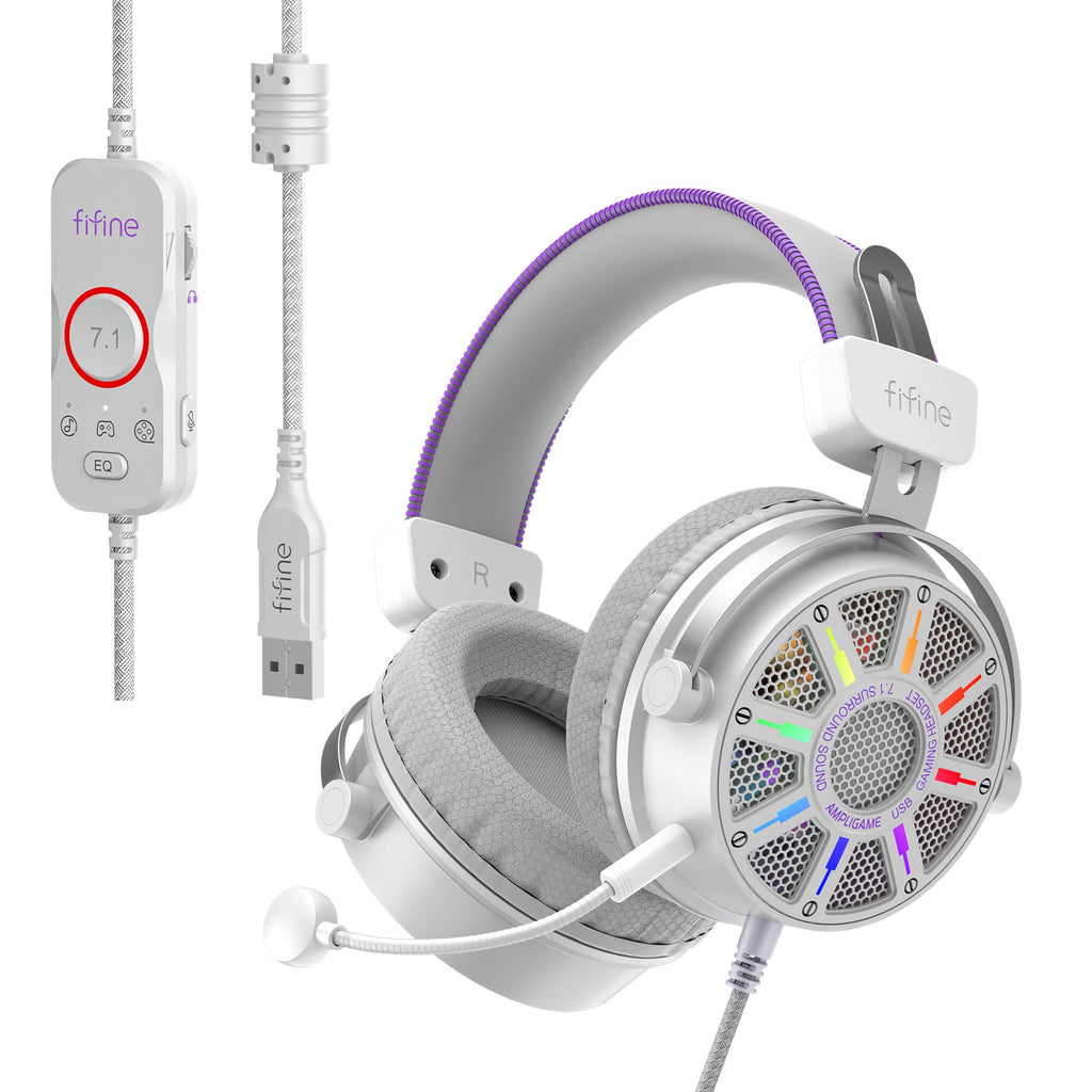 FIFINE Wired Open Back Gaming Headset, Open Acoustic Audio,Customizable RGB,USB in-Line Control, 7.1 Surround Sound, Over-Ear Gamer Headphone with Detachable Mic for PC PS5/PS4, Laptop, Mac - H19BP