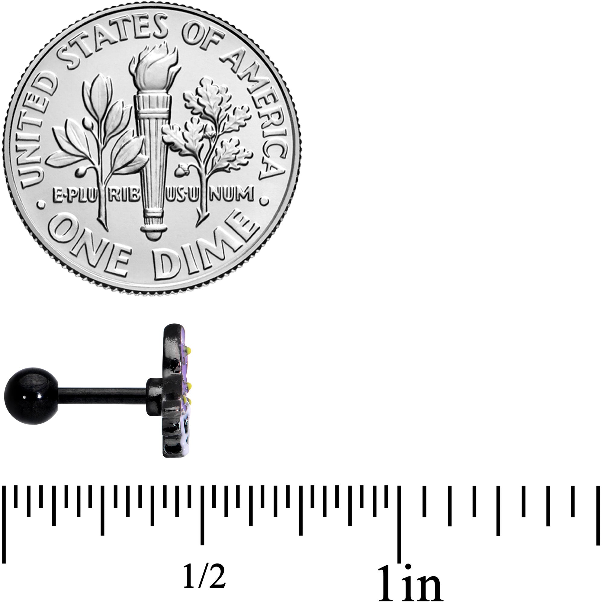 16G 1/4 Black Skull Purple Witch Hat Halloween Cartilage Tragus