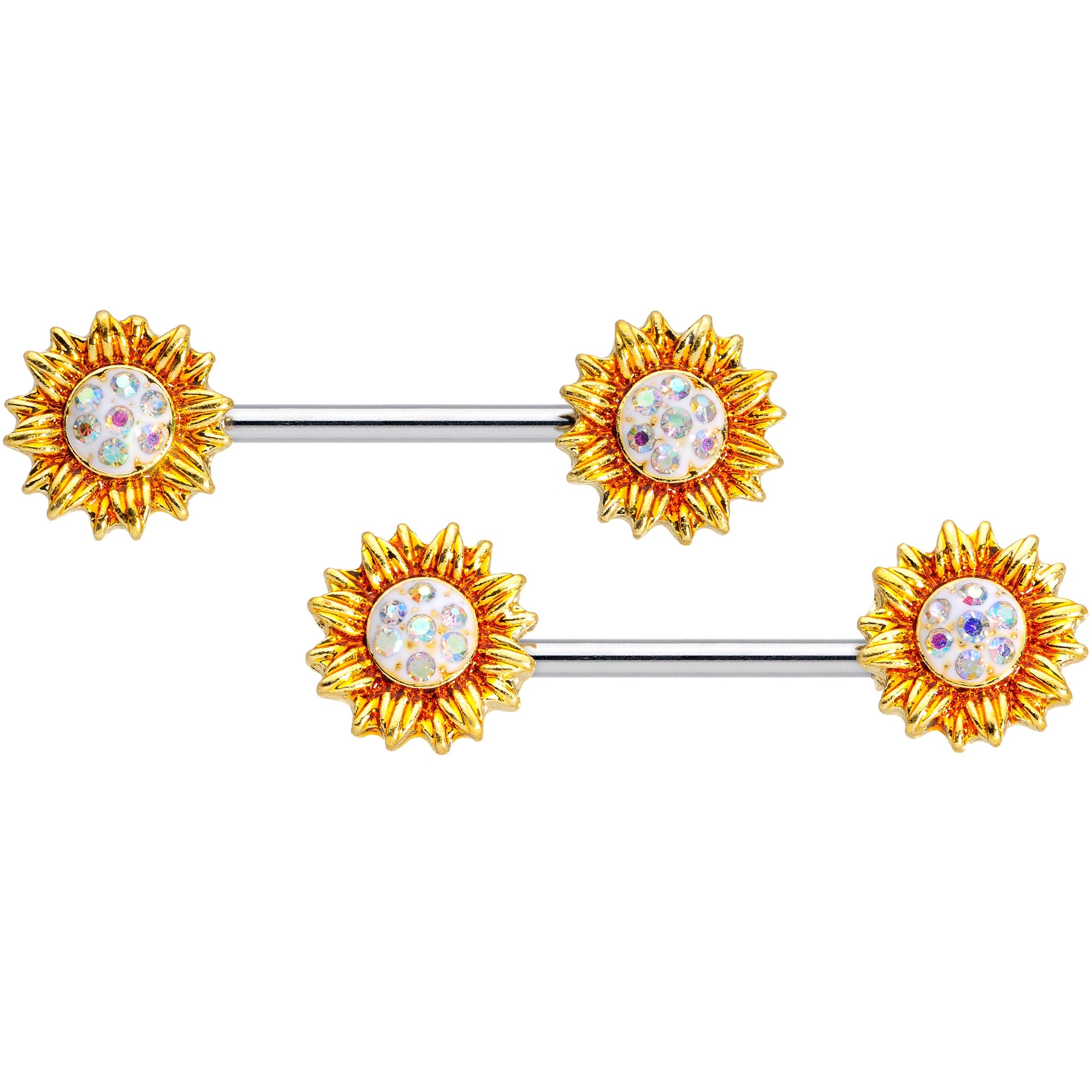 14G 9/16 Aurora Gem Scintillating Sunflower Nipple Ring Set
