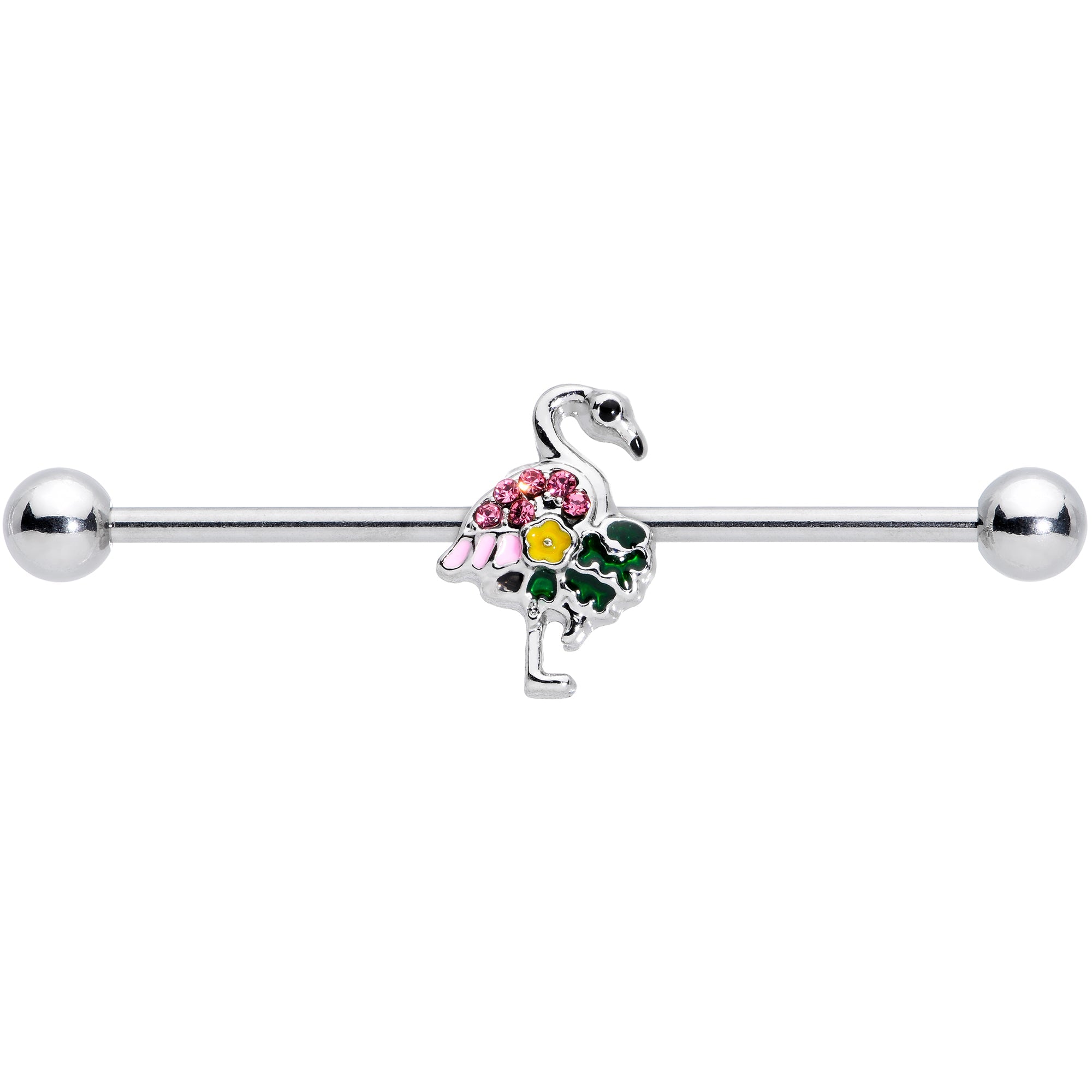 14G Pink Gem Funky Flamingo Industrial Barbell 38mm