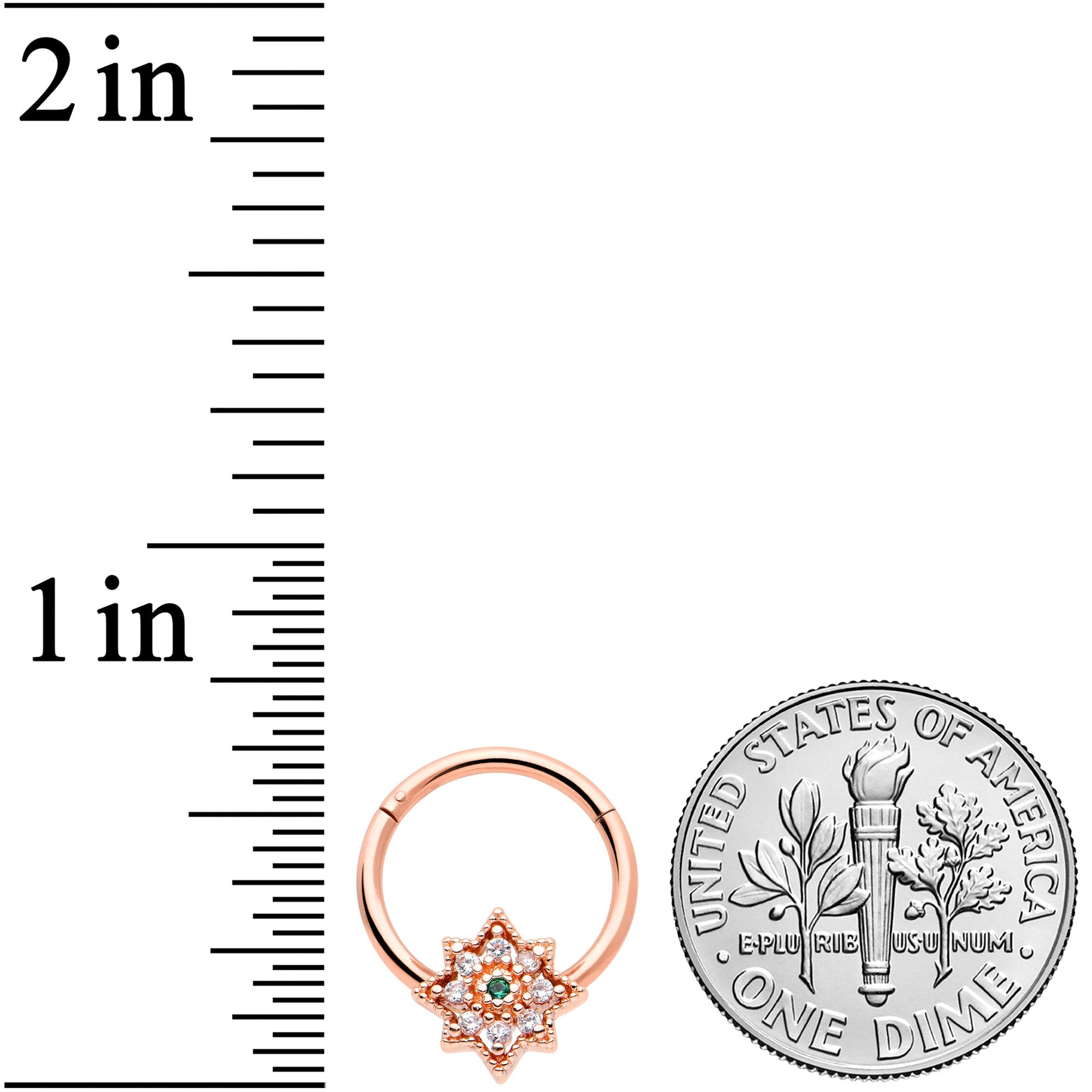 16G 3/8 Green Gem Rose Gold Tone Evening Star Hinged Segment Ring