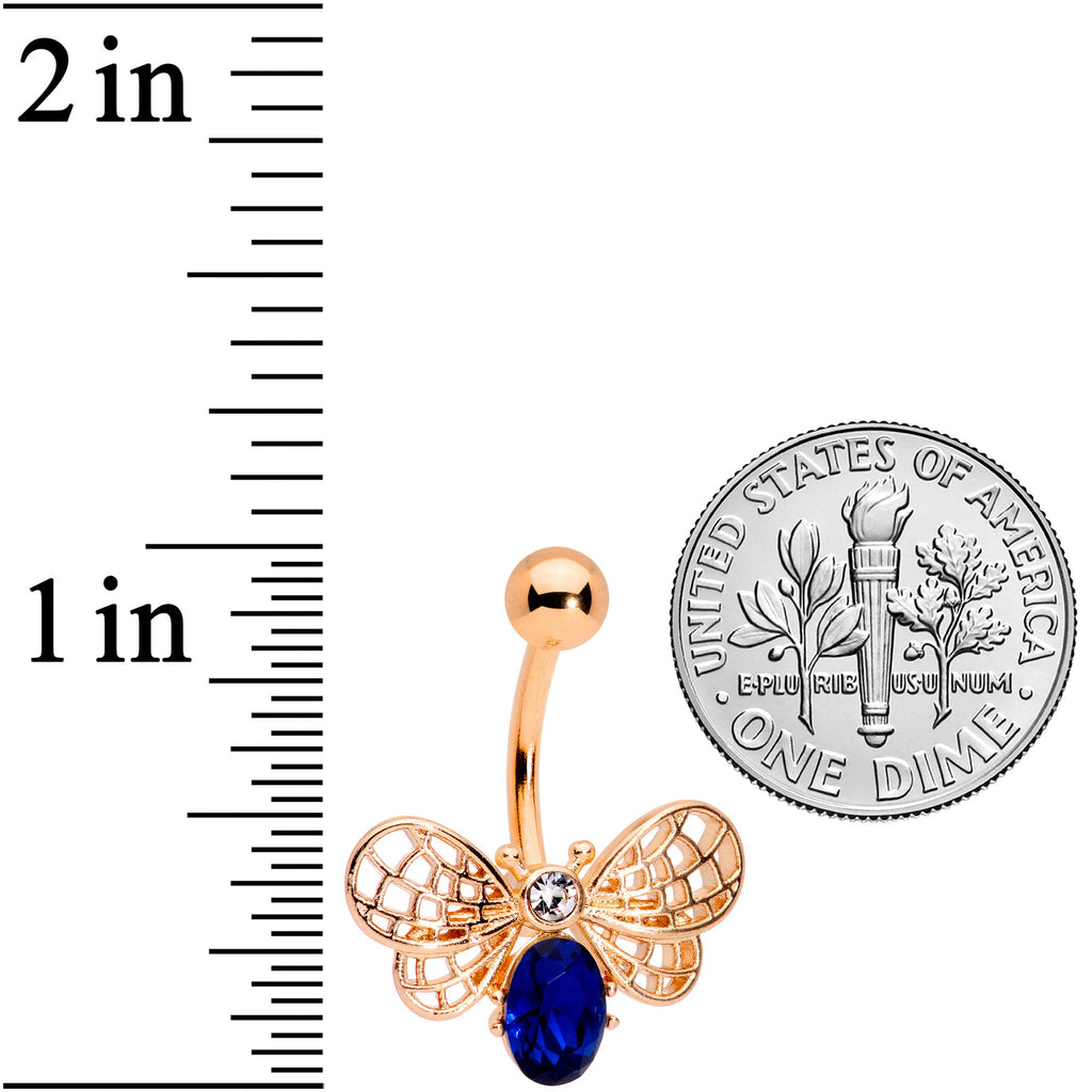 Clear Blue Gem Rose Gold Tone Beautiful Bee Belly Ring