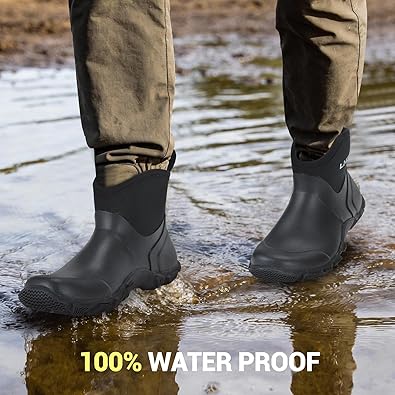 LHG Men's 6'' Ankle Garden Boots Rubber Rain Boots Waterproof Insulated Neoprene Mud Boot for Outdoor Farming Lawn Chore Yard Hunting