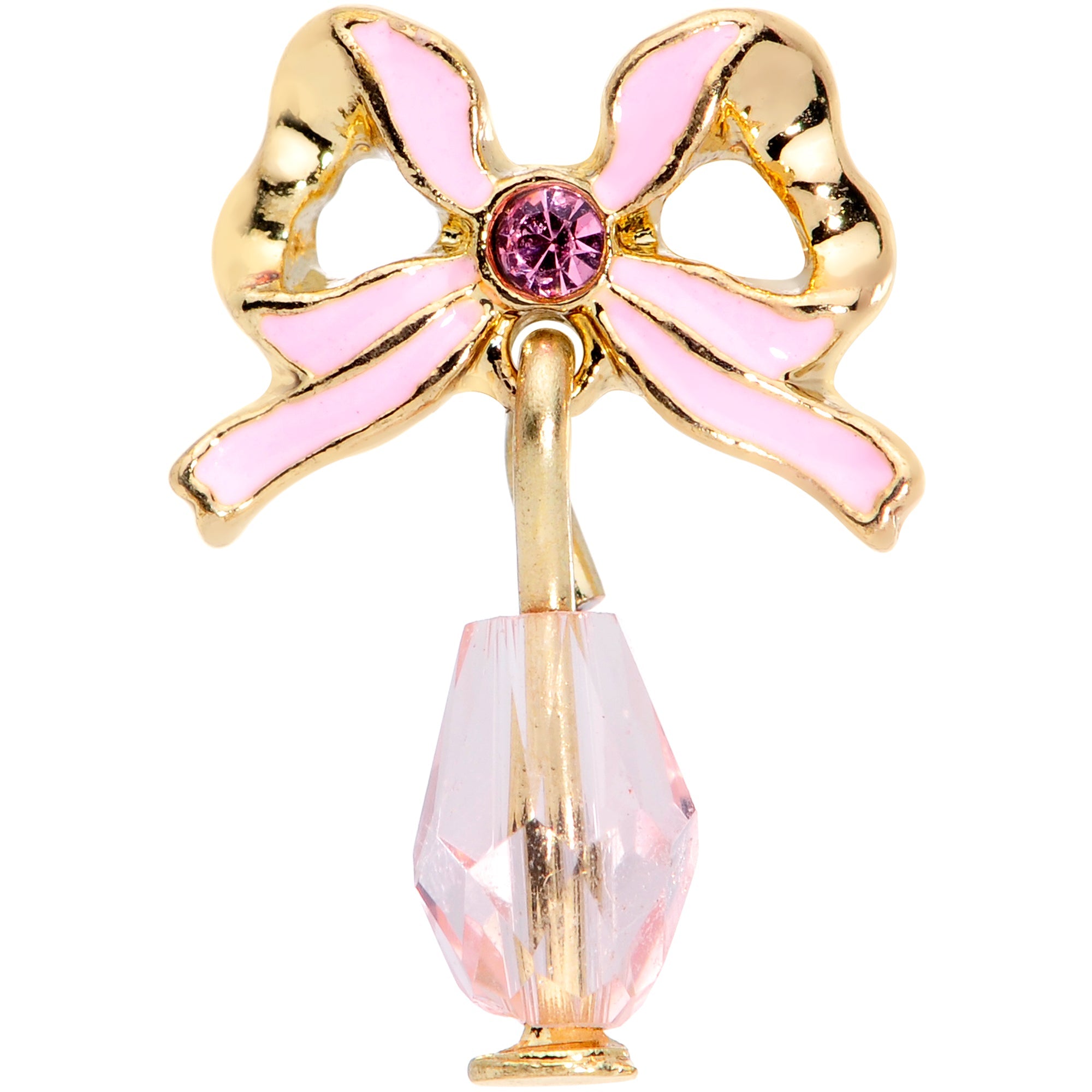 16G 1/4 Pink Gem Gold Tone Bow Dangle Cartilage Tragus Earring