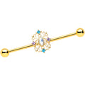 14G White Synthetic Opal Gold Tone Web Industrial Barbell 38mm
