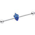 14G Blue CZ Gem Fountain Industrial Barbell 38mm