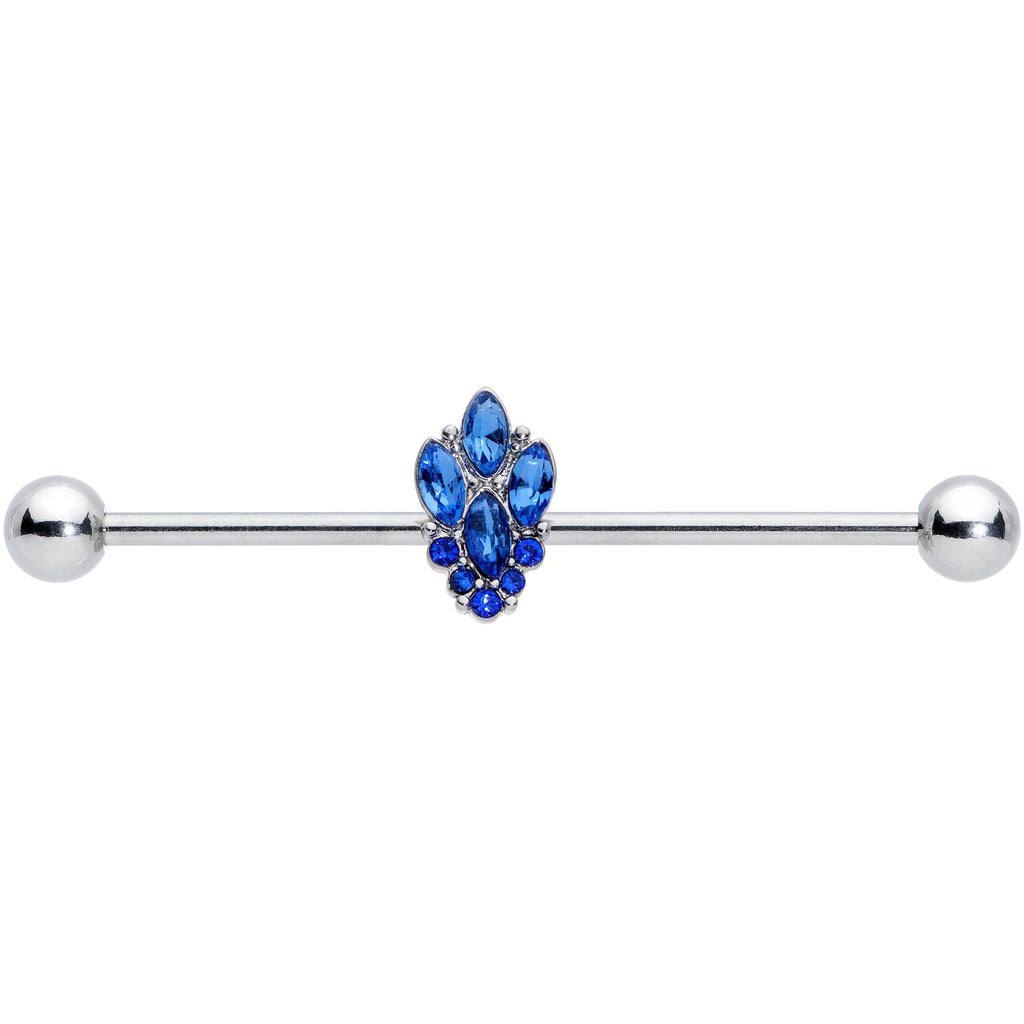 14G Blue CZ Gem Fountain Industrial Barbell 38mm