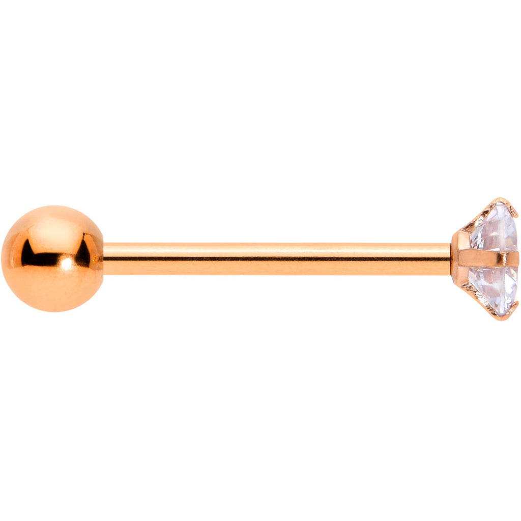 Clear CZ Gem Rose Gold Tone Circle Top Barbell Tongue Ring