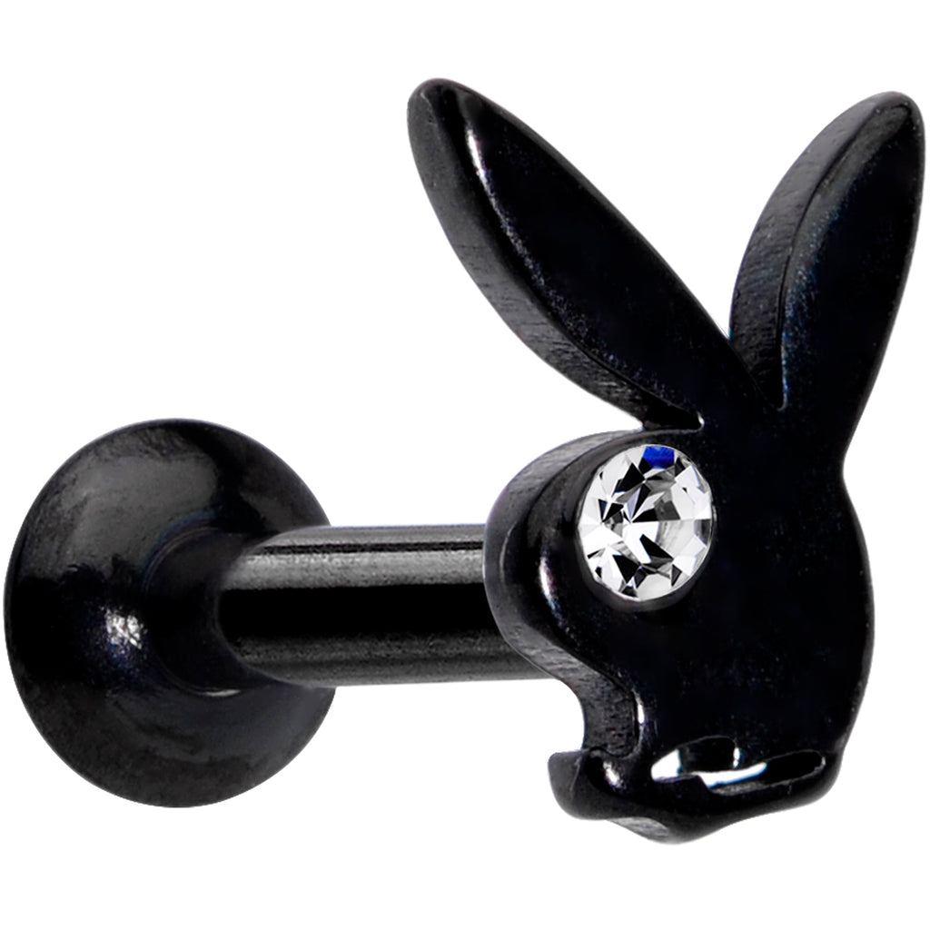 16G 1/4 Licensed Playboy Clear CZ Black Internal Thread Labret