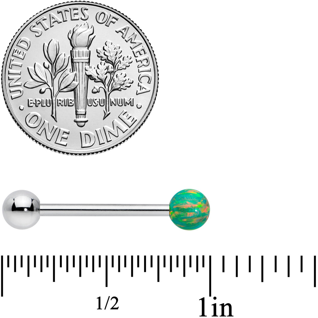 Green Synthetic Opal Ball End Barbell Tongue Ring
