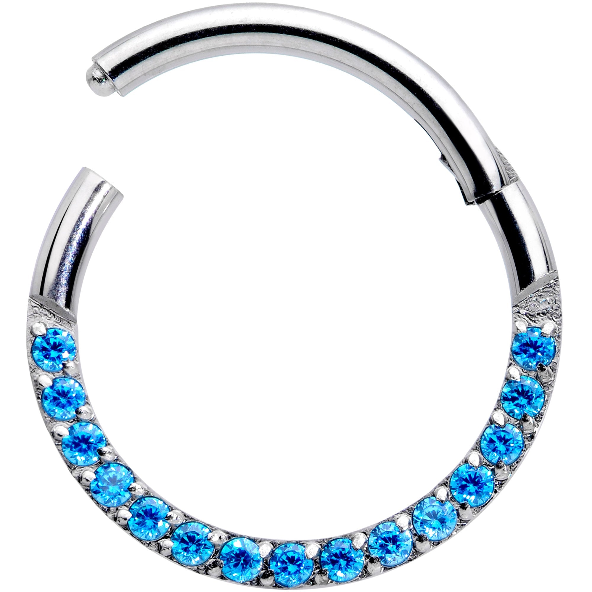 16G 3/8 Aqua Gem Paved Elegance Hinged Segment Ring