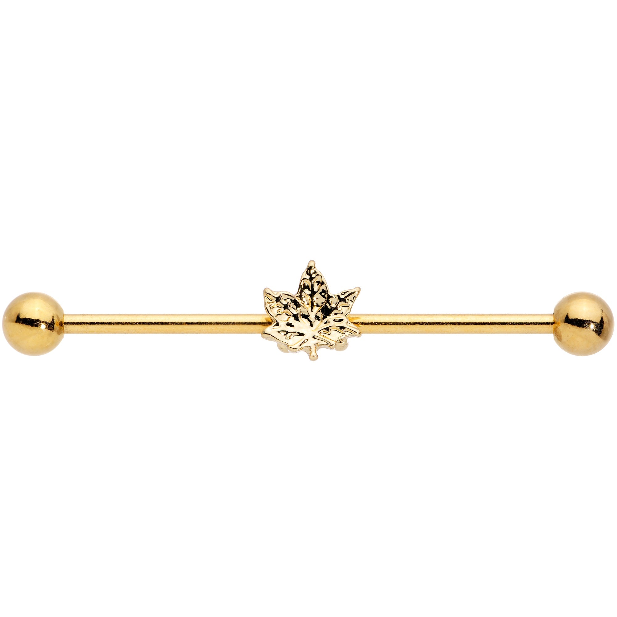 14G Golden Pot Leaf Industrial Barbell 38mm