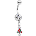 Clear Red Green Gem Christmas Tree Holiday Dangle Belly Ring