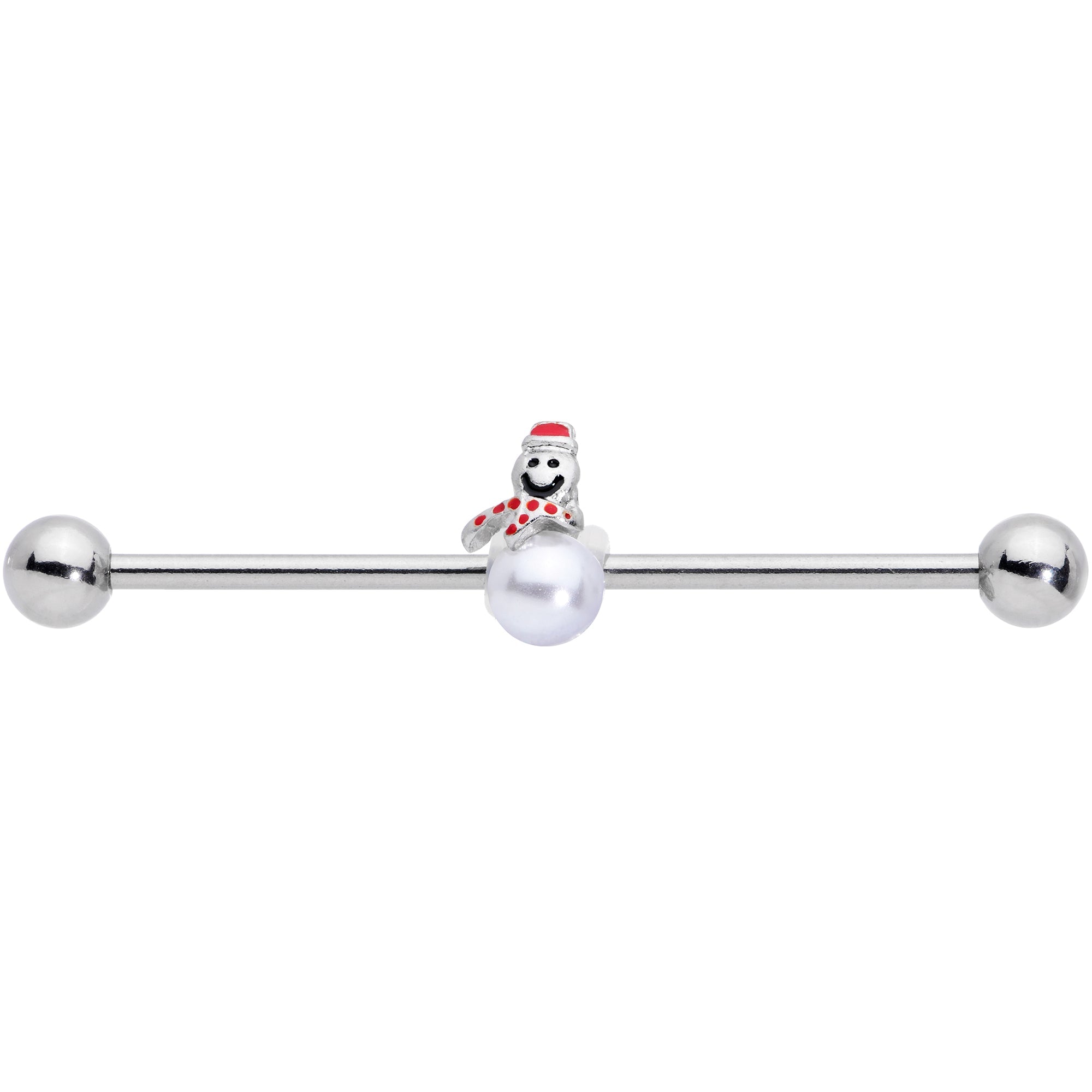 14G Pearlescent Orb Snowman Christmas Industrial Barbell 38mm
