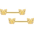 14G 9/16 Clear Gem Gold Tone Baroque Butterfly Nipple Ring Set
