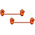 14G 5/8 Brown Gem Rose Gold Tone Autumn Acorn Nipple Ring Set