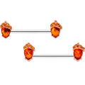 14G 5/8 Brown Gem Fall Autumn Acorn Barbell Nipple Ring Set