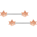 14G 5/8 Rose Gold Tone Pot Leaf Barbell Nipple Ring Set