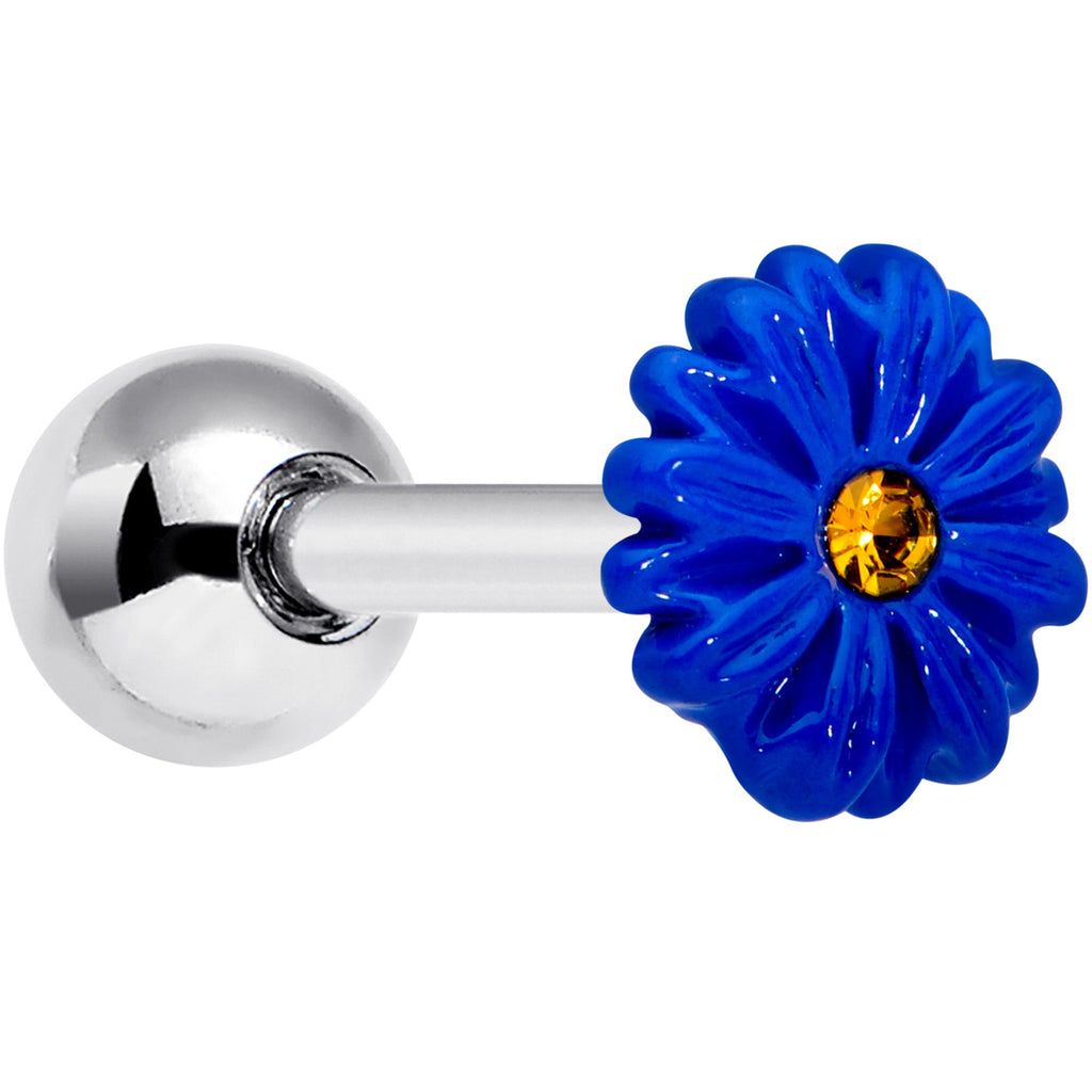 16G 1/4 Yellow Gem Blue Sunflower Cartilage Tragus Earring