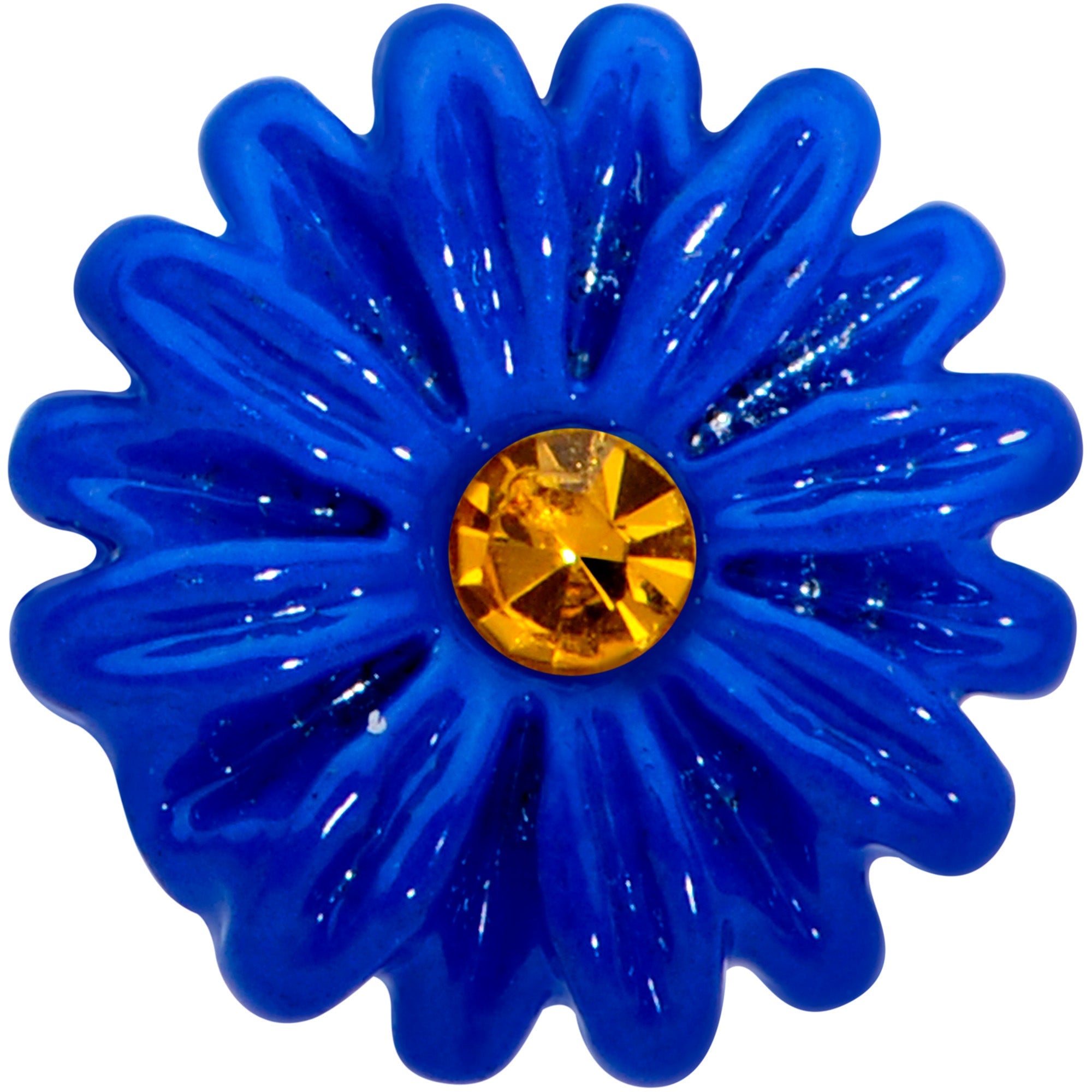 16G 1/4 Yellow Gem Blue Sunflower Cartilage Tragus Earring