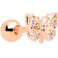 16G 1/4 Clear Gem Rose Gold Tone Butterfly Cartilage Earring