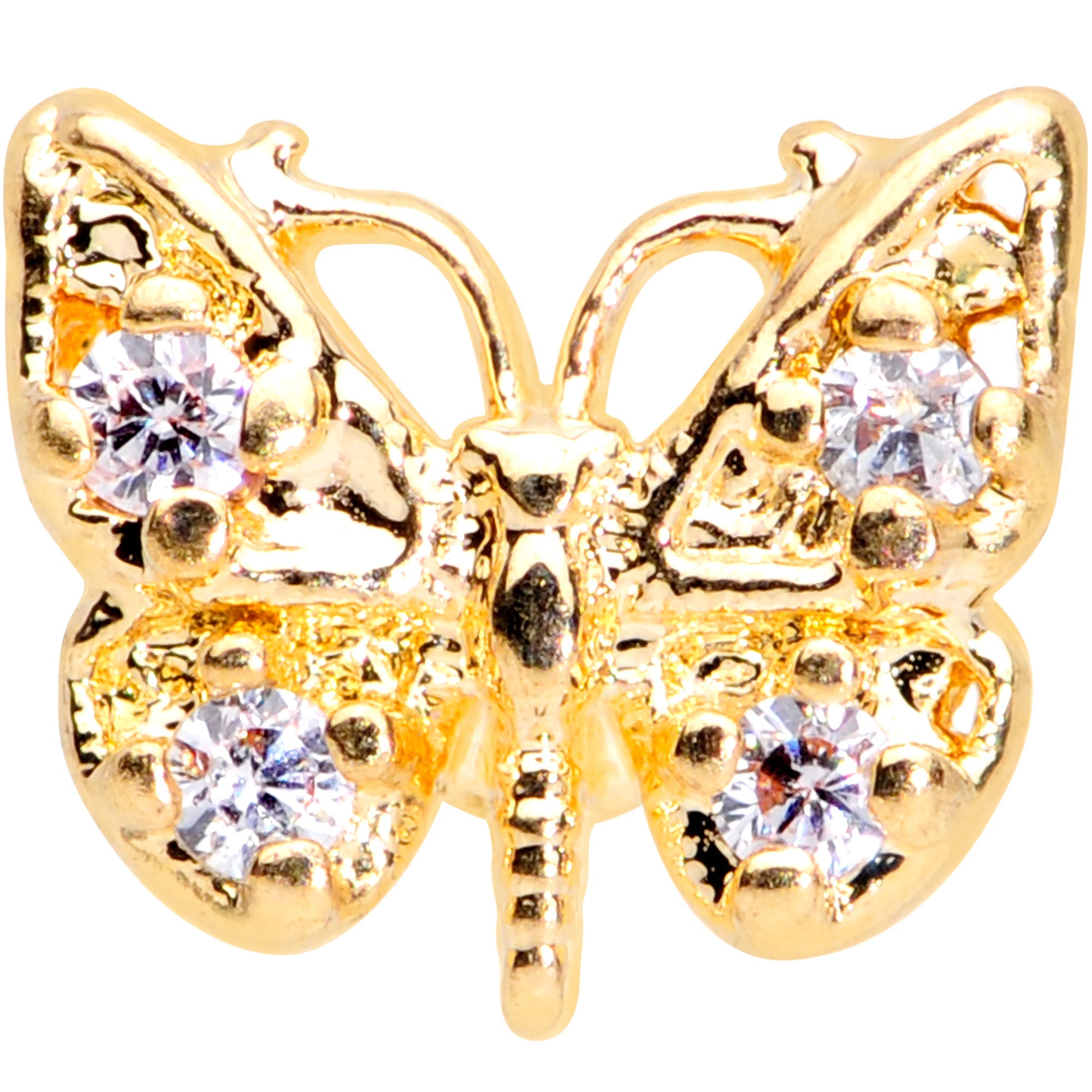 16G 5/16 Clear Gem Gold Tone Butterfly Labret Monroe Tragus