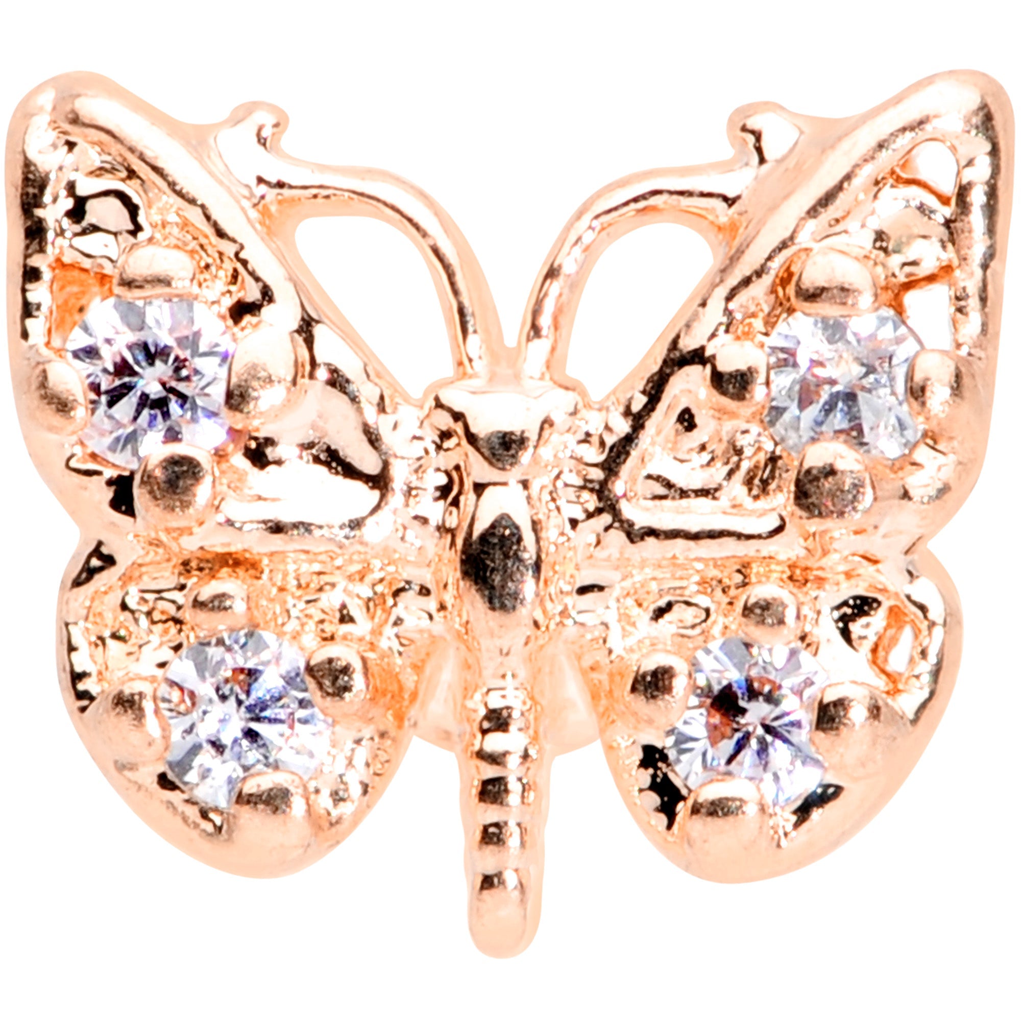 16G 5/16 Clear Gem Rose Gold Tone Butterfly Labret Monroe Tragus