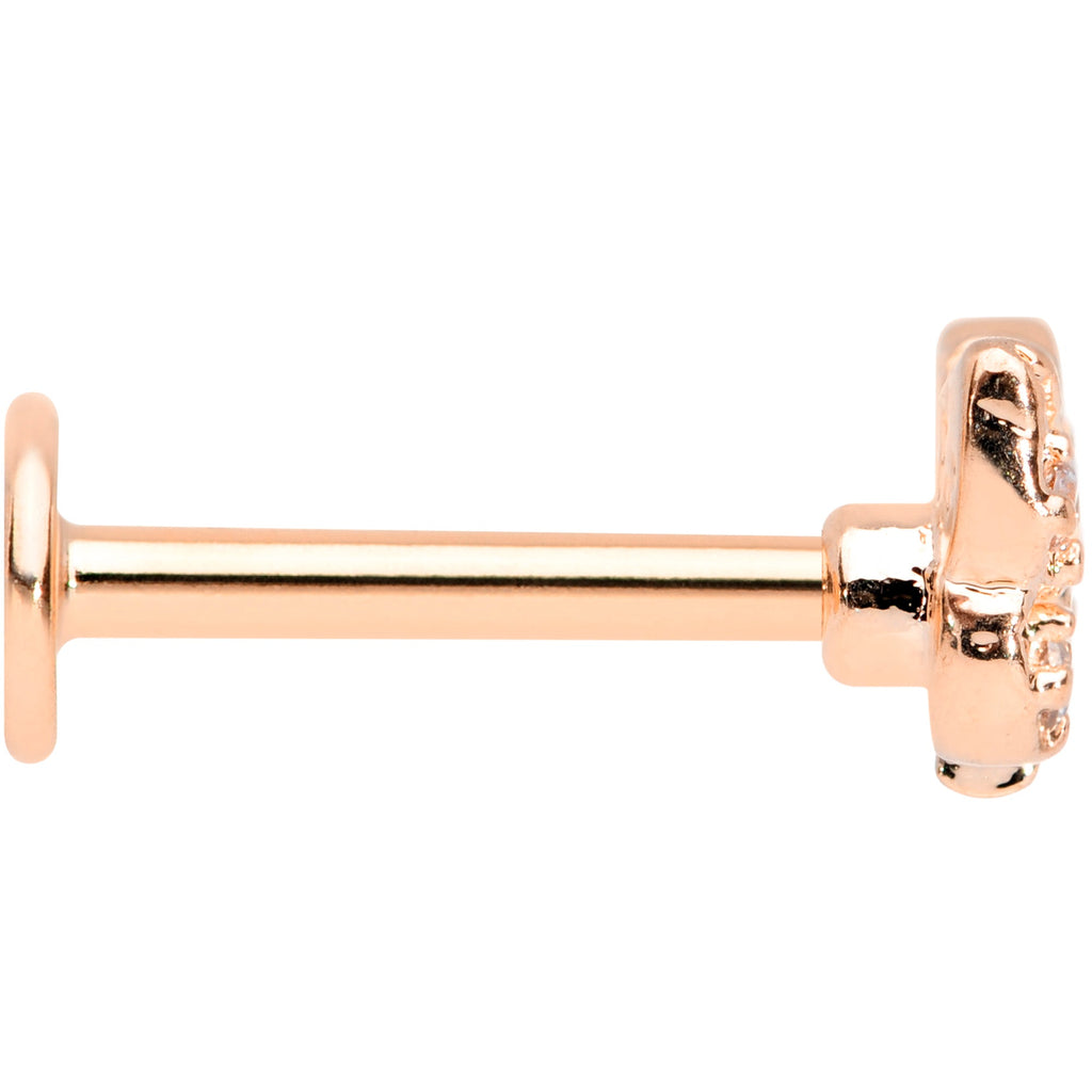16G 5/16 Clear Gem Rose Gold Tone Butterfly Labret Monroe Tragus