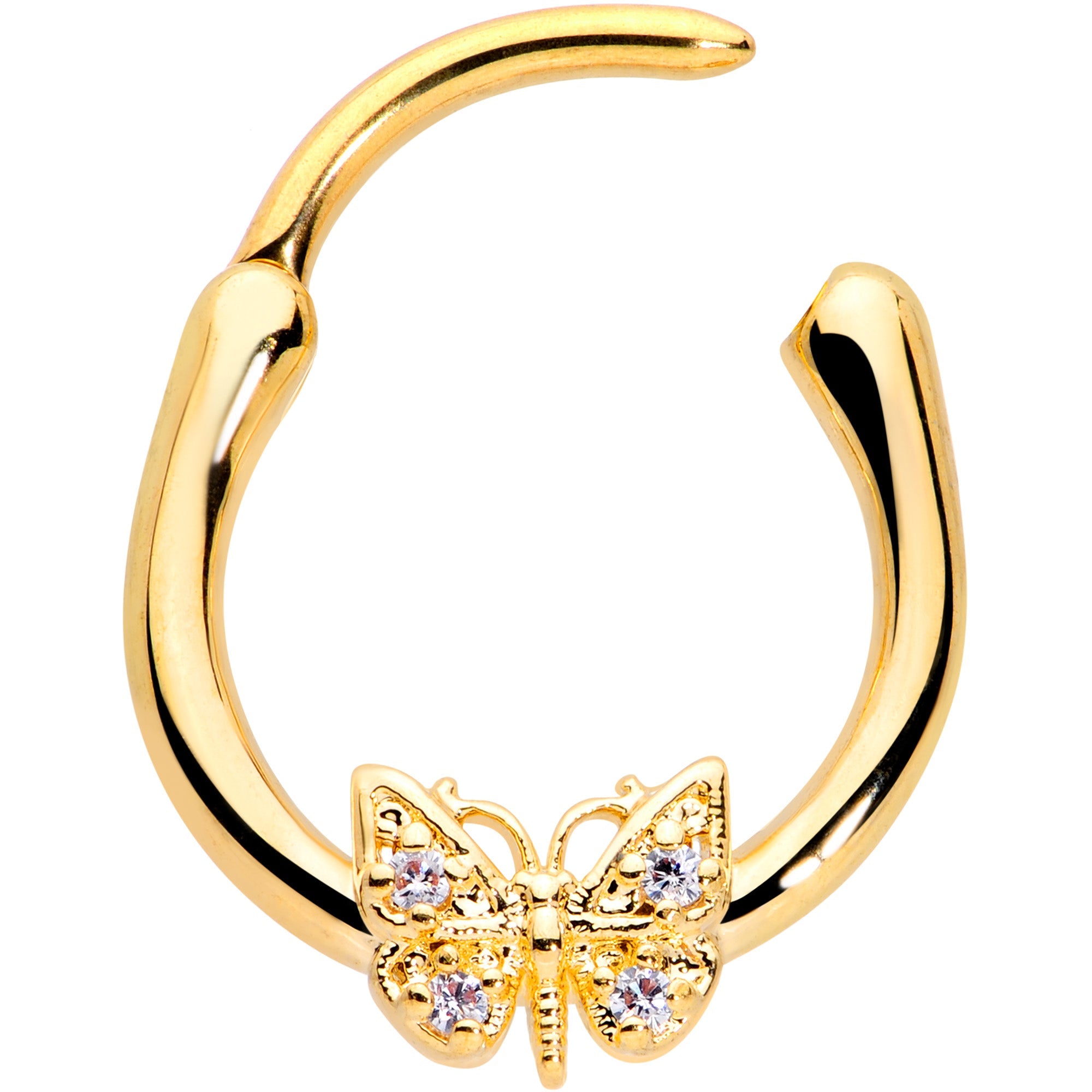 16G 3/8 Clear Gem Gold Tone Butterfly Cartilage Clicker