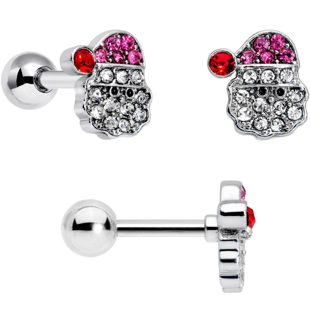 16G 1/4 Clear Red Gem Santa Christmas Cartilage Tragus Set of 3