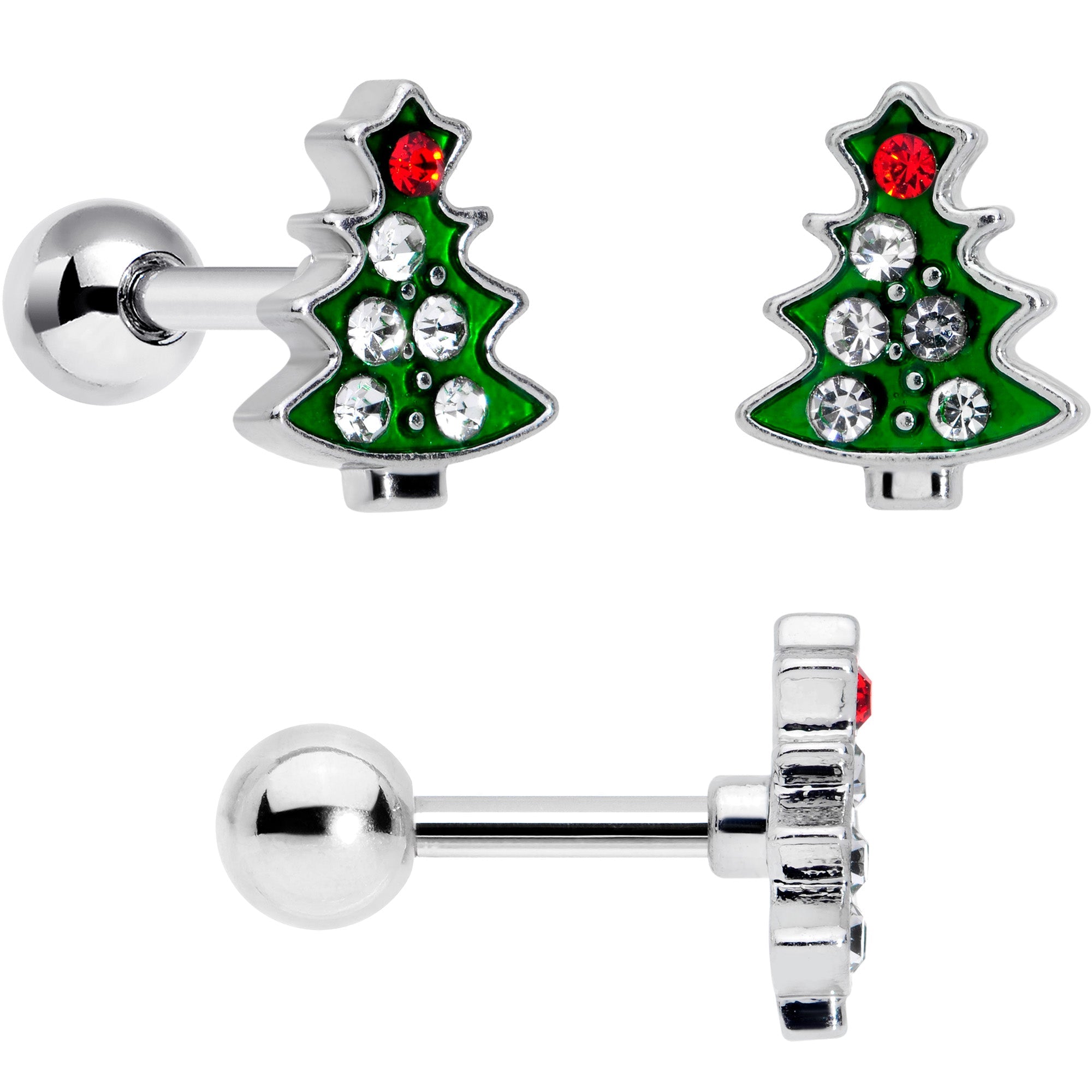 16G 1/4 Clear Red Gem Santa Christmas Cartilage Tragus Set of 3