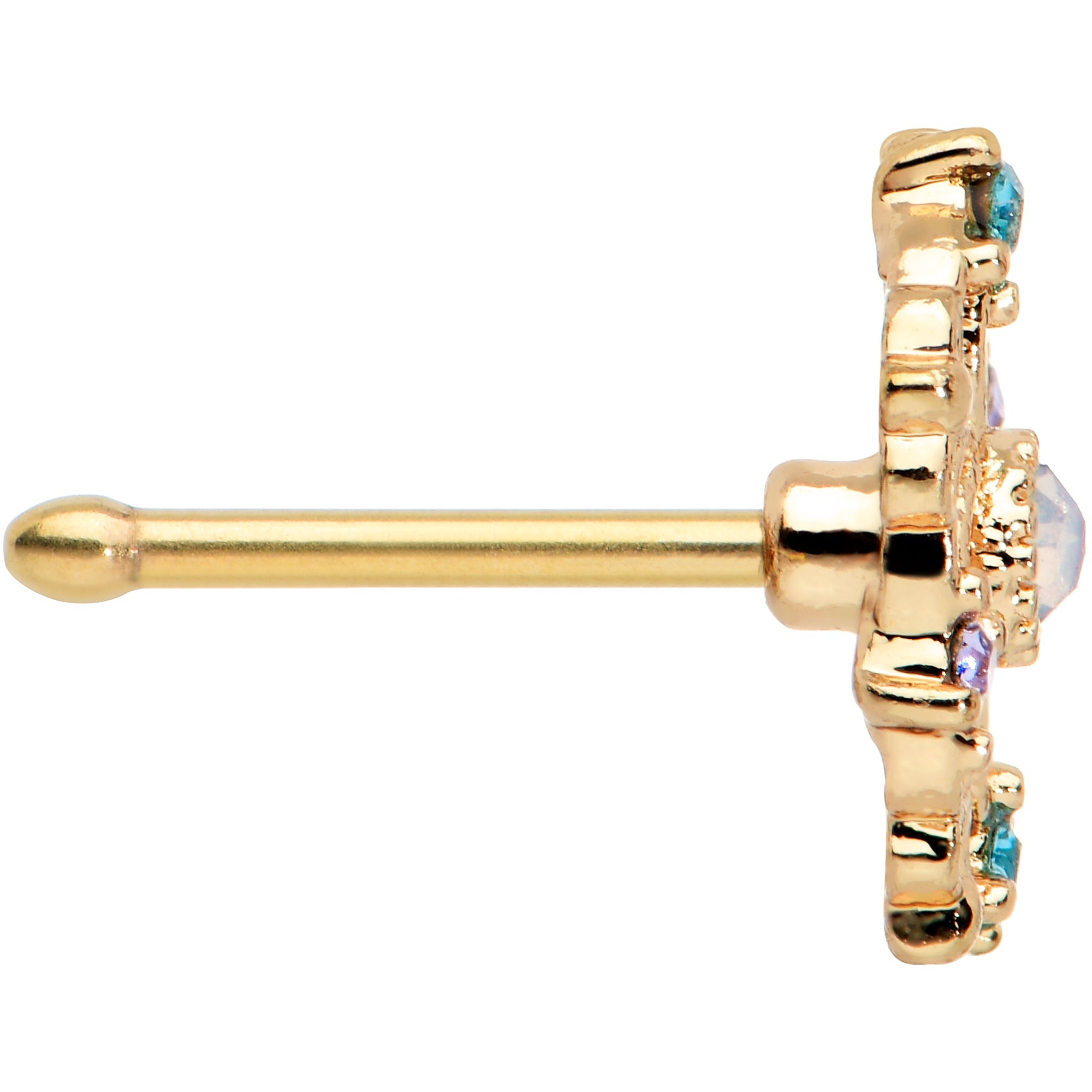 20G 1/4 White Synthetic Opal Gold Tone Web Nose Bone