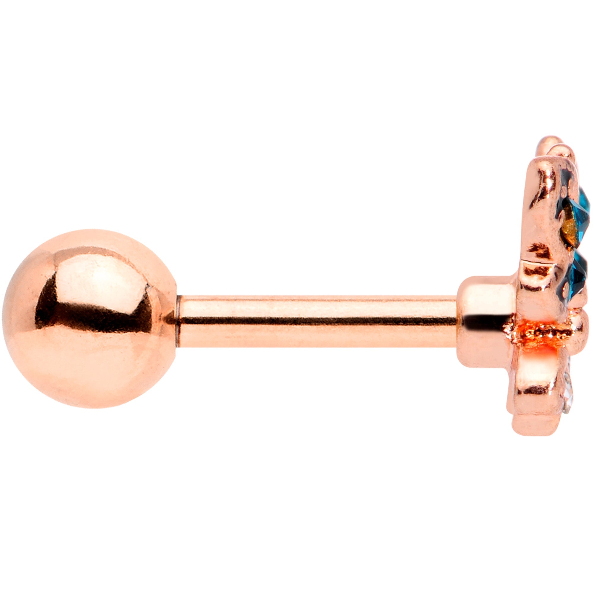 16G 1/4 Aqua Gem Rose Gold Tone Glam Butterfly Cartilage Tragus