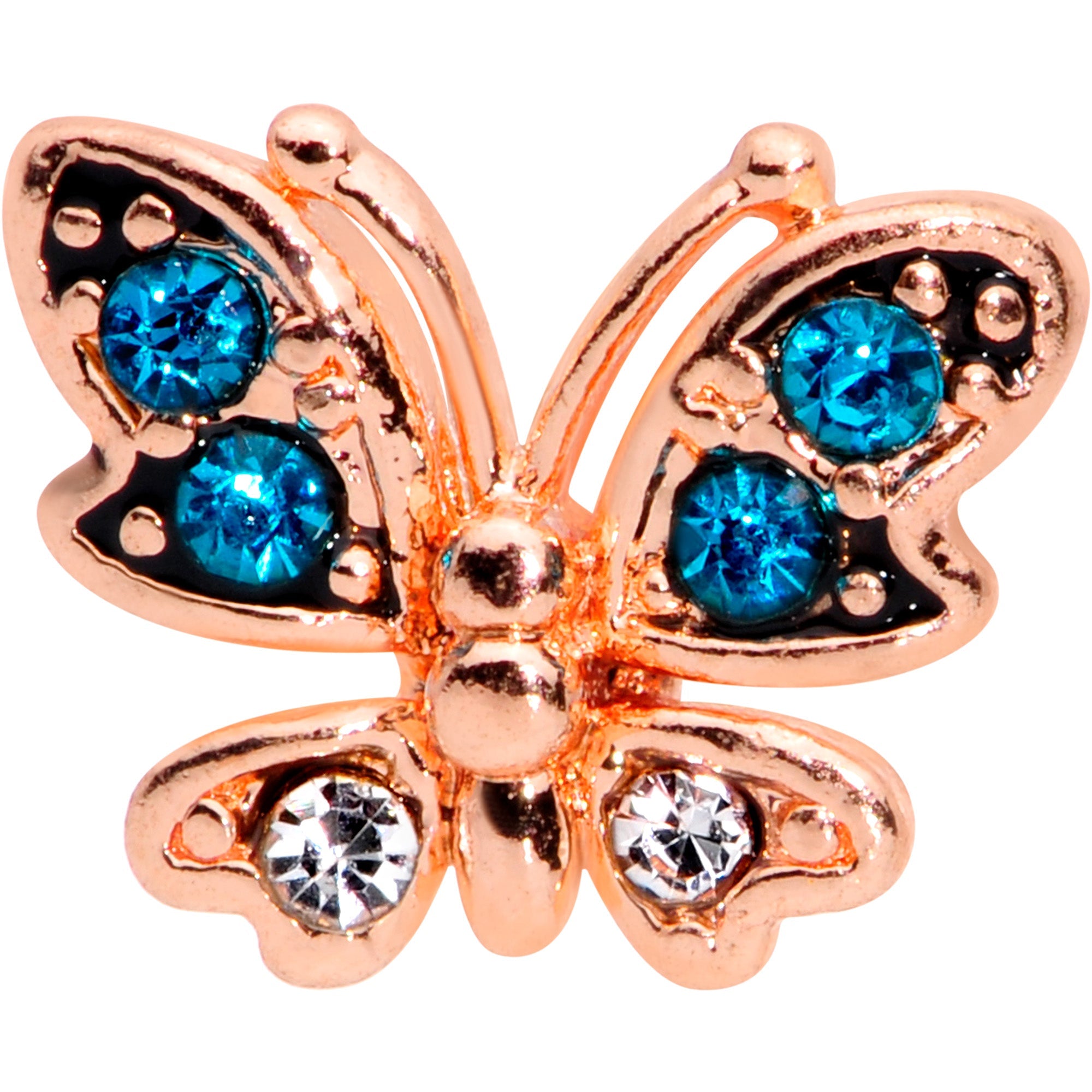 16G 5/16 Clear CZ Gem Rose Gold Tone Butterfly Labret Tragus
