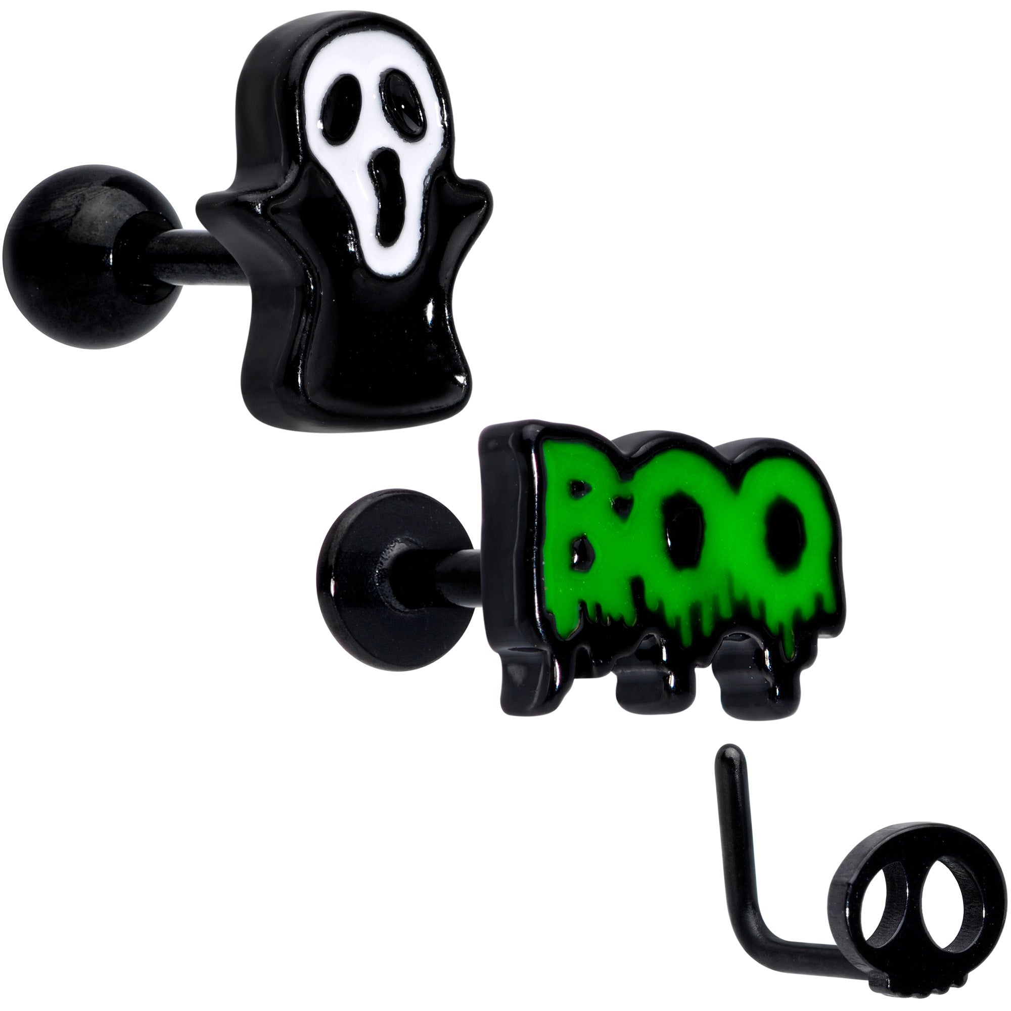 16G 20G Black Halloween Cartilage Labret Nose Ring Set of 3