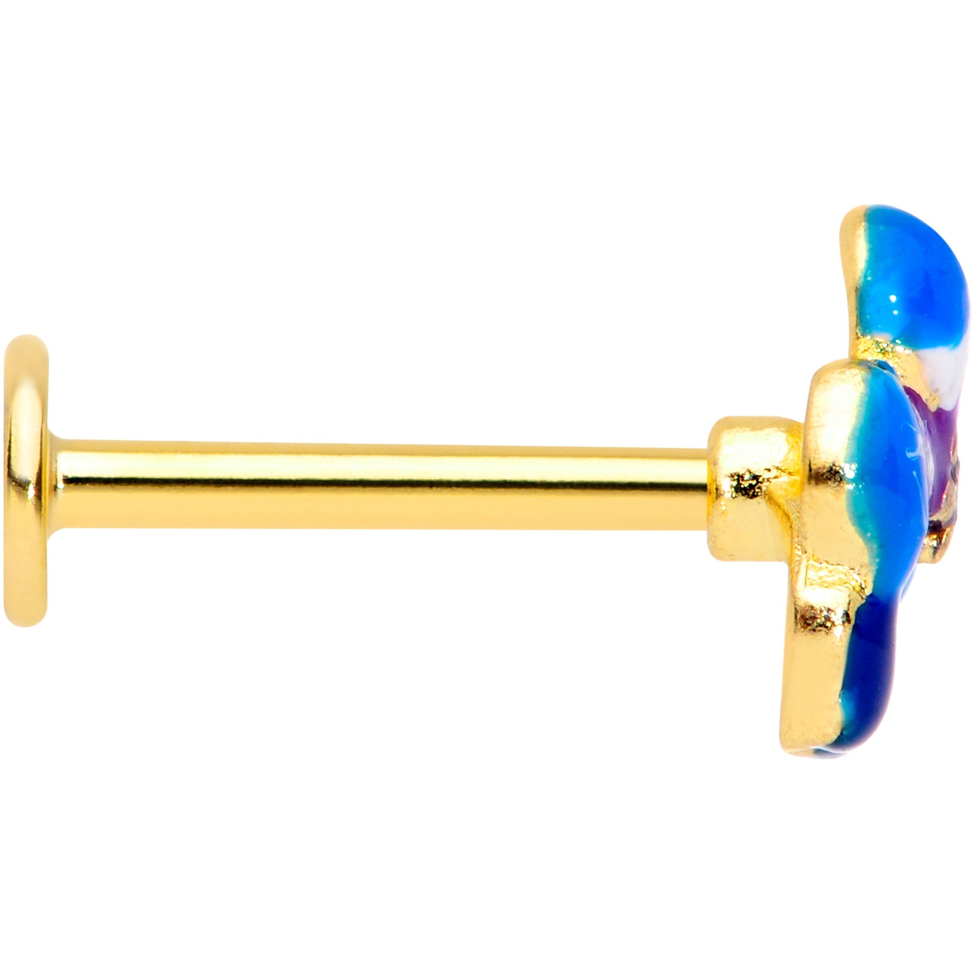 16G 5/16 Clear CZ Gem Gold Tone Blue Spring Flower Labret Monroe